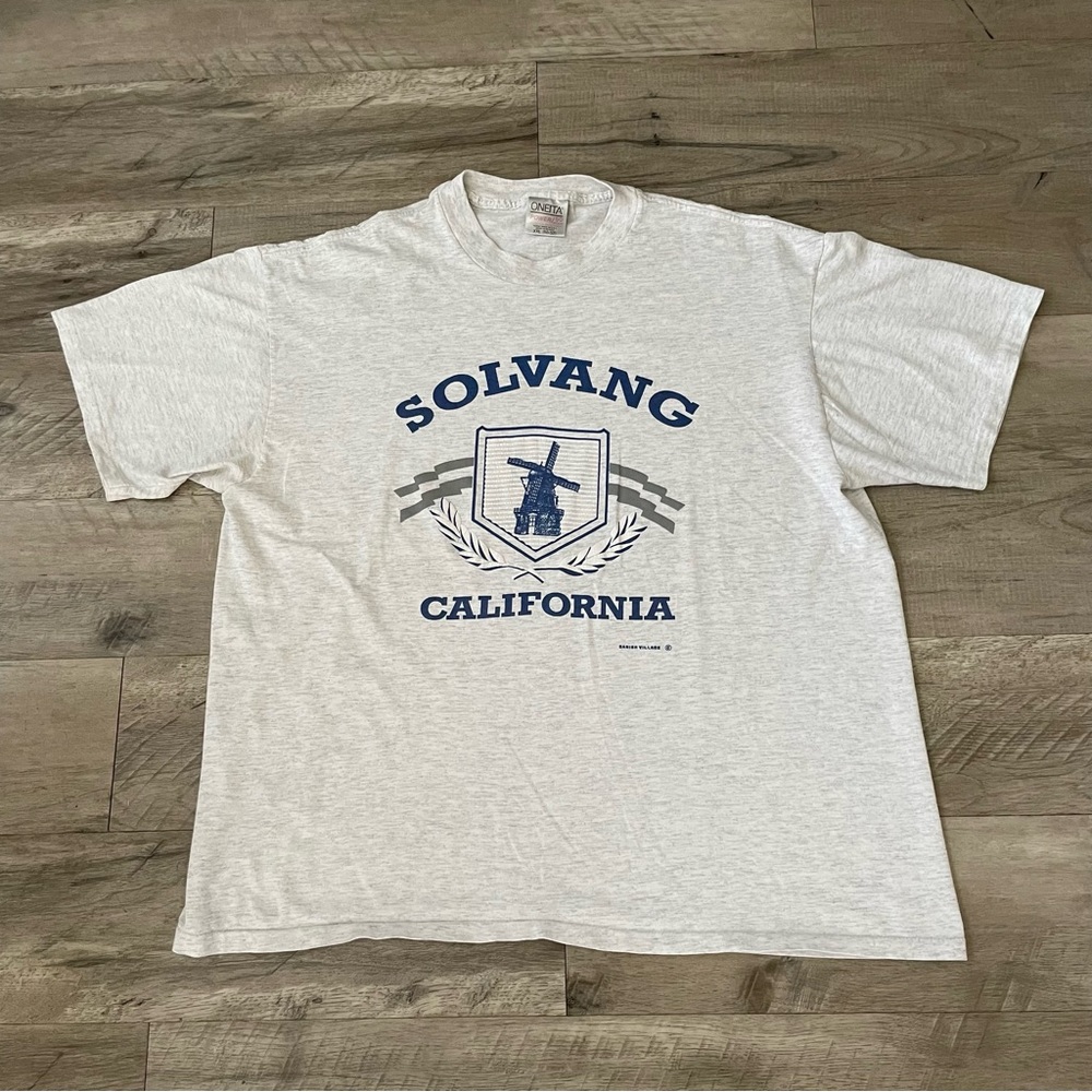 Vintage Solvang California Logo Graphic Single Stitch Gray T-Shirt 2XL